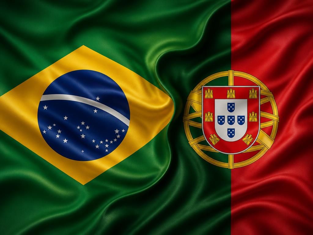 Bandeiras do Brasil e de Portugal mescladas